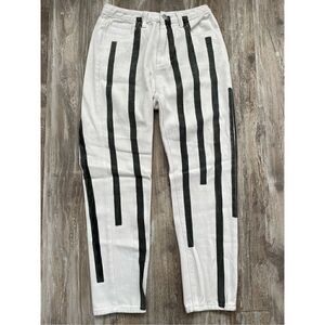 Adika Bottoms Damon Stripe Jeans Straight Leg White Black Women’s Size Medium